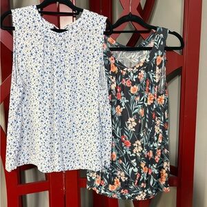 LOFT Floral Sleeveless Blouse Set - White and Multicolor